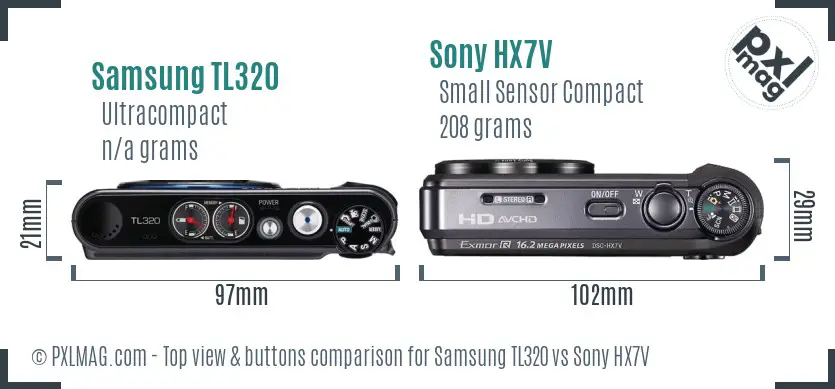 Samsung TL320 vs Sony HX7V top view buttons comparison Samsung TL320 vs Sony HX7V top view buttons comparison