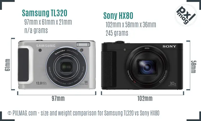 Samsung TL320 vs Sony HX80 size comparison