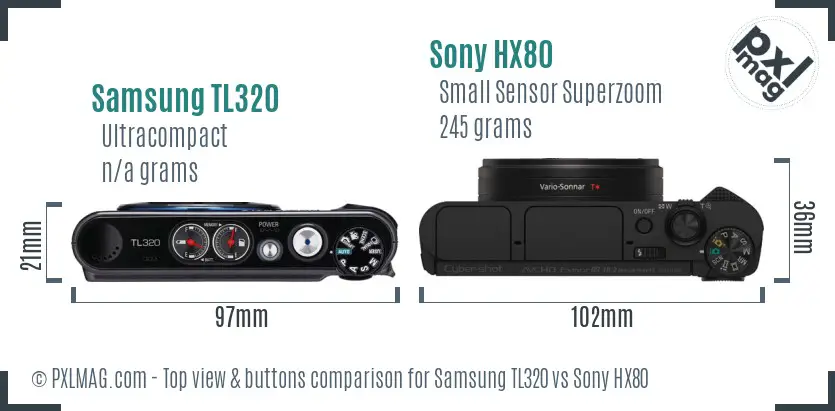 Samsung TL320 vs Sony HX80 top view buttons comparison