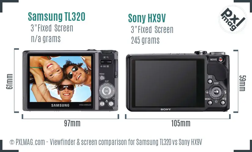 Samsung TL320 vs Sony HX9V Screen and Viewfinder comparison