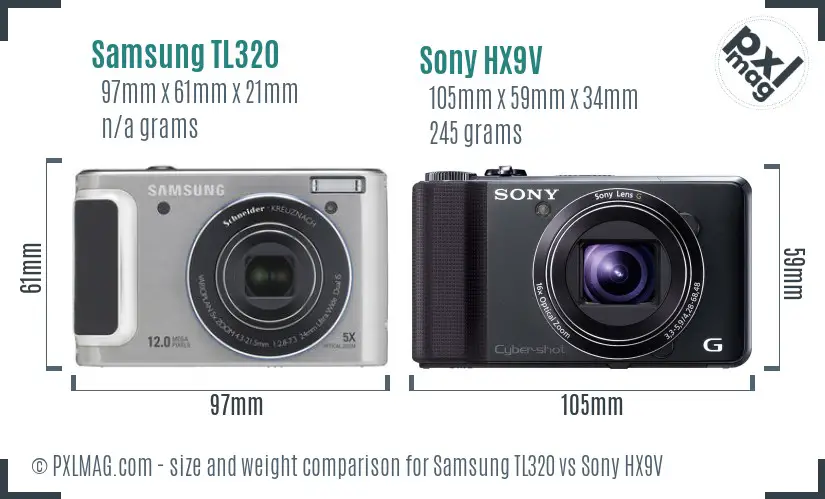 Samsung TL320 vs Sony HX9V size comparison