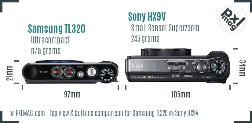 Samsung TL320 vs Sony HX9V top view buttons comparison