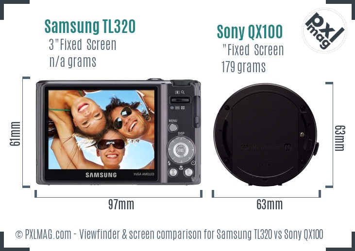 Samsung TL320 vs Sony QX100 Screen and Viewfinder comparison