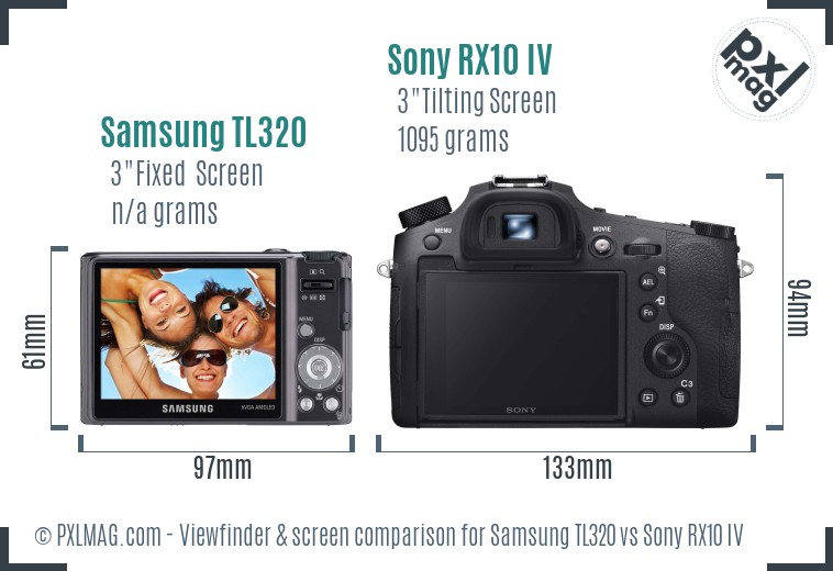 Samsung TL320 vs Sony RX10 IV Screen and Viewfinder comparison