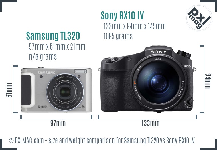 Samsung TL320 vs Sony RX10 IV size comparison