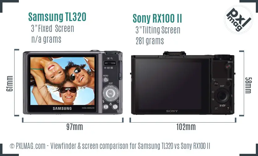Samsung TL320 vs Sony RX100 II Screen and Viewfinder comparison