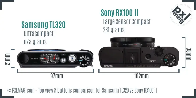 Samsung TL320 vs Sony RX100 II top view buttons comparison