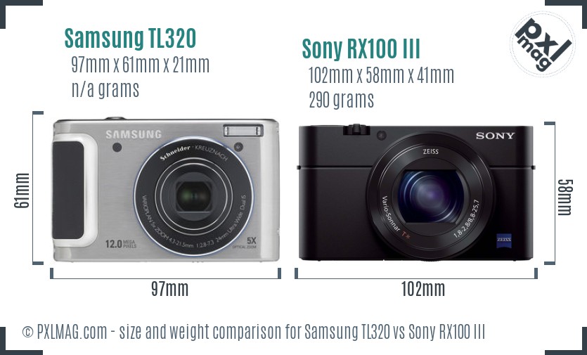 Samsung TL320 vs Sony RX100 III size comparison