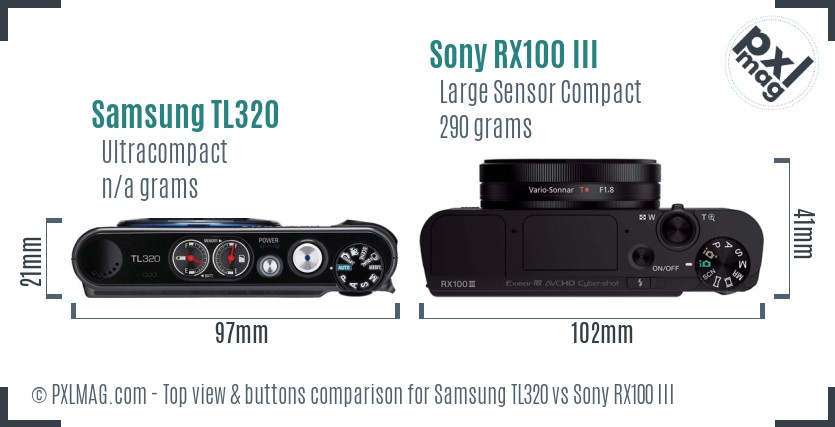 Samsung TL320 vs Sony RX100 III top view buttons comparison