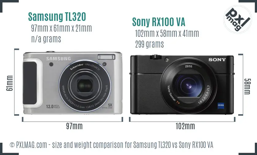 Samsung TL320 vs Sony RX100 VA size comparison