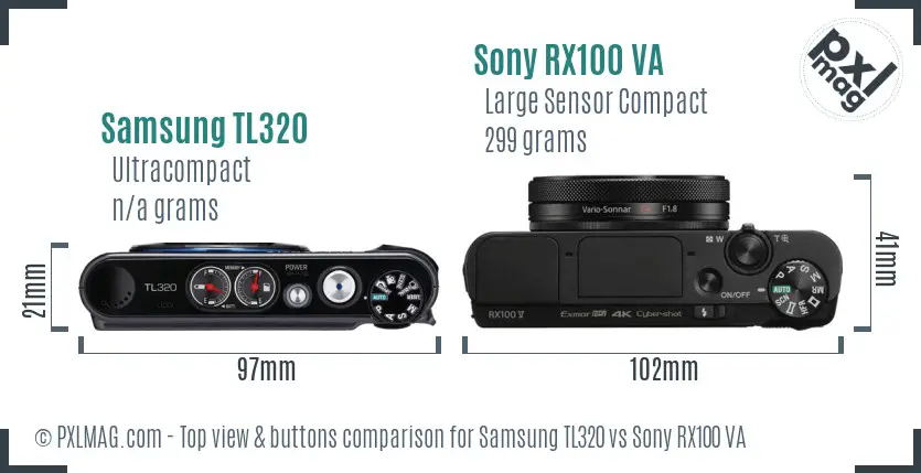 Samsung TL320 vs Sony RX100 VA top view buttons comparison