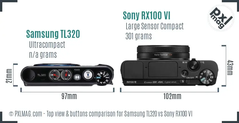 Samsung TL320 vs Sony RX100 VI top view buttons comparison Samsung TL320 vs Sony RX100 VI top view buttons comparison