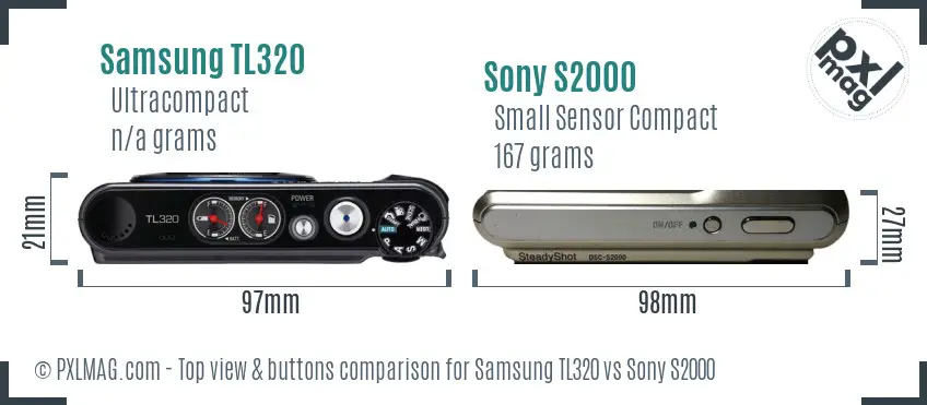 Samsung TL320 vs Sony S2000 top view buttons comparison Samsung TL320 vs Sony S2000 top view buttons comparison