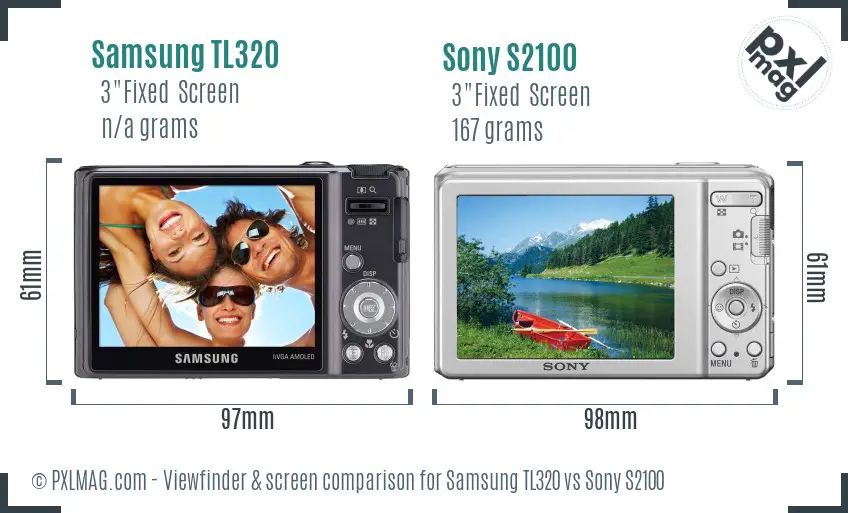 Samsung TL320 vs Sony S2100 Screen and Viewfinder comparison