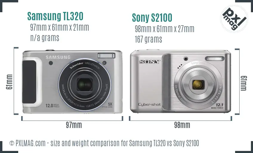 Samsung TL320 vs Sony S2100 size comparison