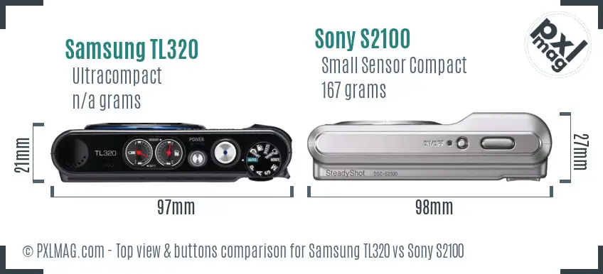 Samsung TL320 vs Sony S2100 top view buttons comparison