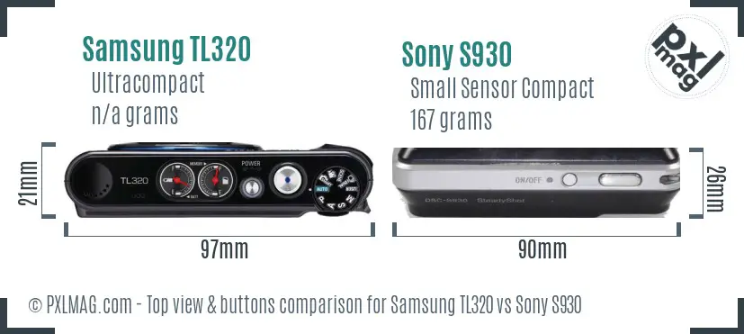 Samsung TL320 vs Sony S930 top view buttons comparison Samsung TL320 vs Sony S930 top view buttons comparison