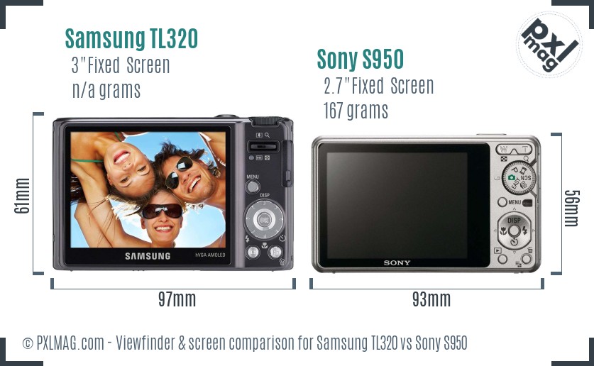 Samsung TL320 vs Sony S950 Screen and Viewfinder comparison
