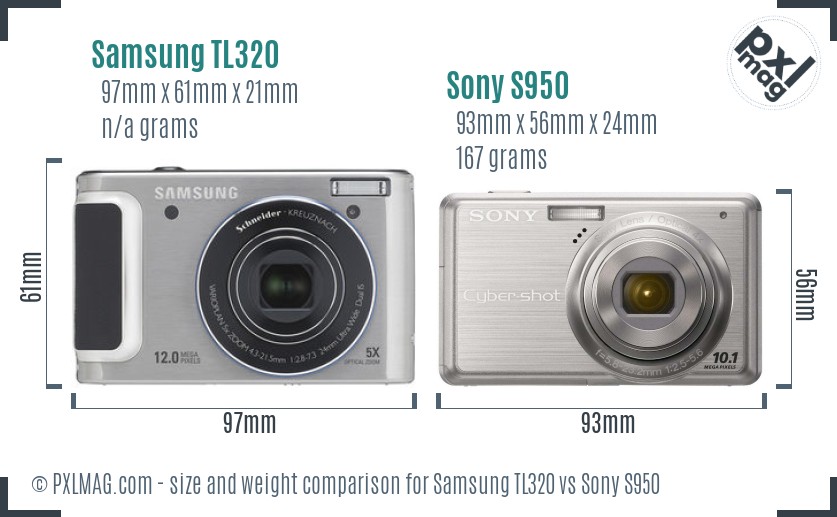 Samsung TL320 vs Sony S950 size comparison