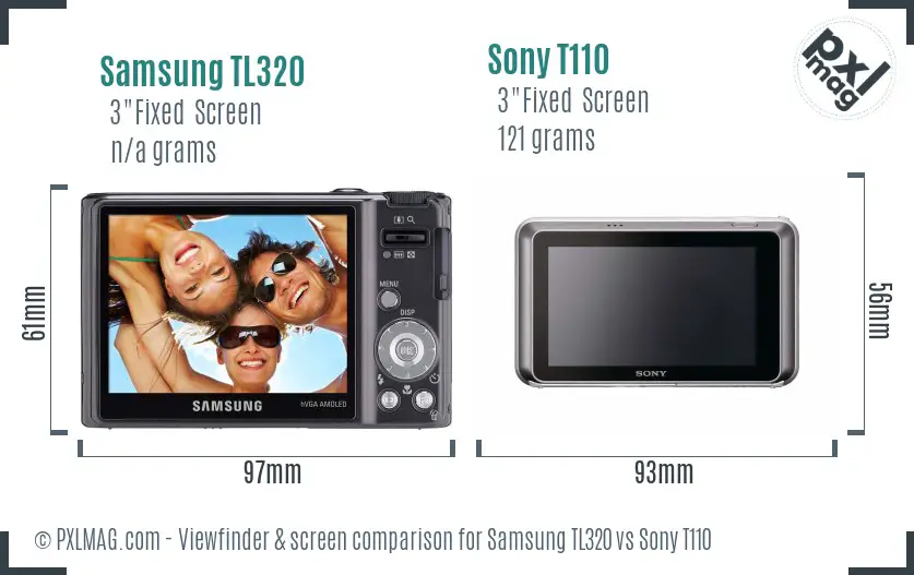 Samsung TL320 vs Sony T110 Screen and Viewfinder comparison
