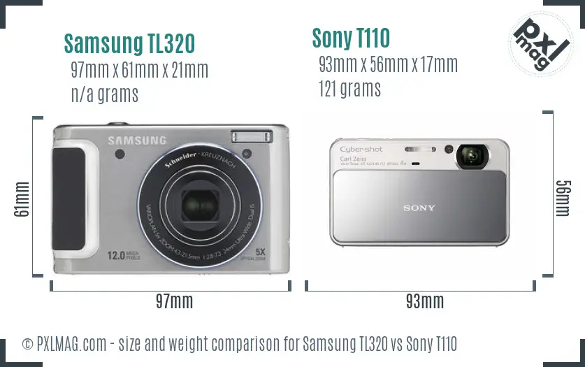 Samsung TL320 vs Sony T110 size comparison
