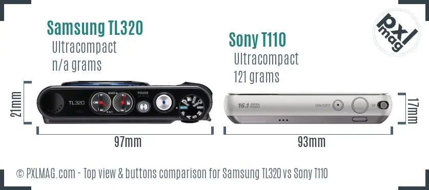 Samsung TL320 vs Sony T110 top view buttons comparison