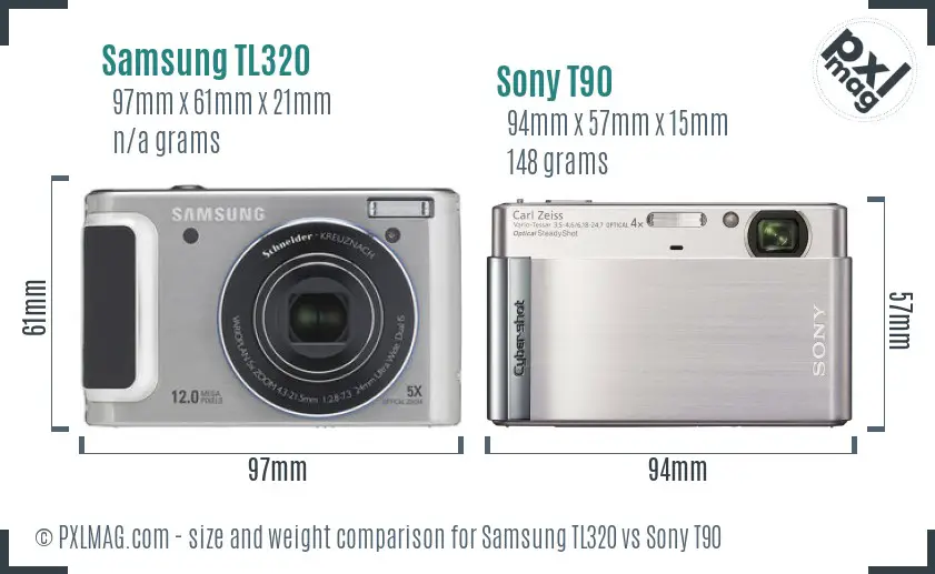 Samsung TL320 vs Sony T90 size comparison