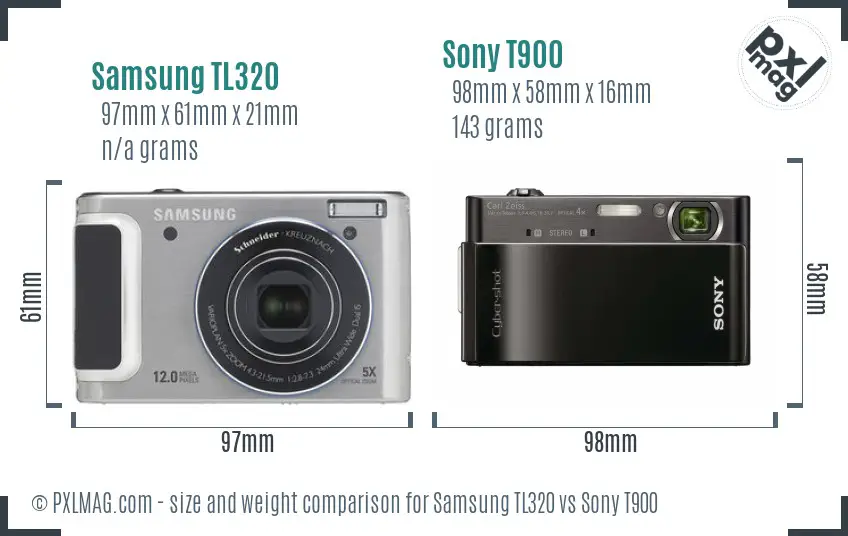 Samsung TL320 vs Sony T900 size comparison