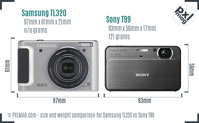 Samsung TL320 vs Sony T99 size comparison