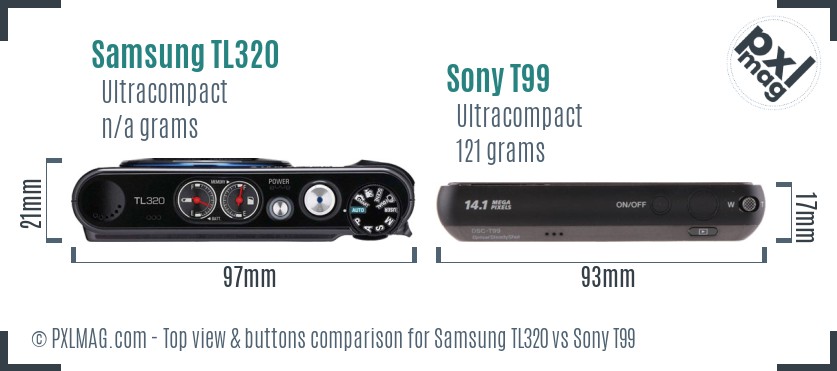 Samsung TL320 vs Sony T99 top view buttons comparison