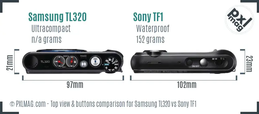 Samsung TL320 vs Sony TF1 top view buttons comparison Samsung TL320 vs Sony TF1 top view buttons comparison