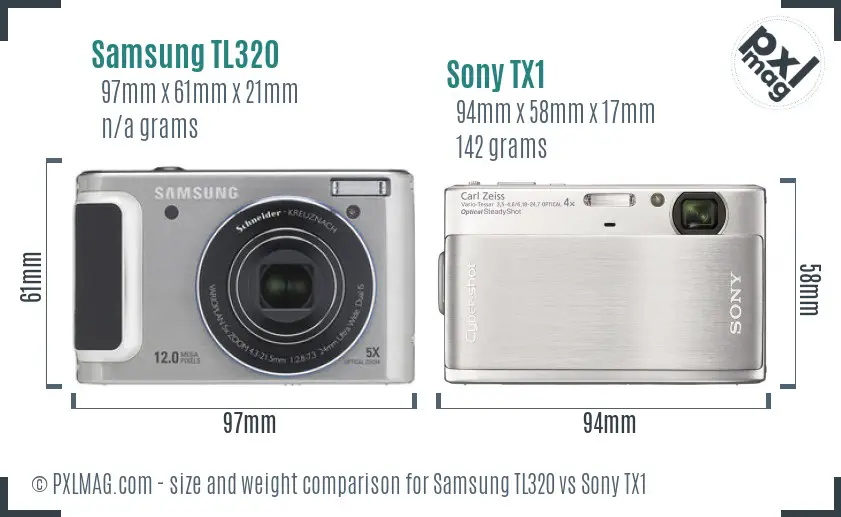Samsung TL320 vs Sony TX1 size comparison