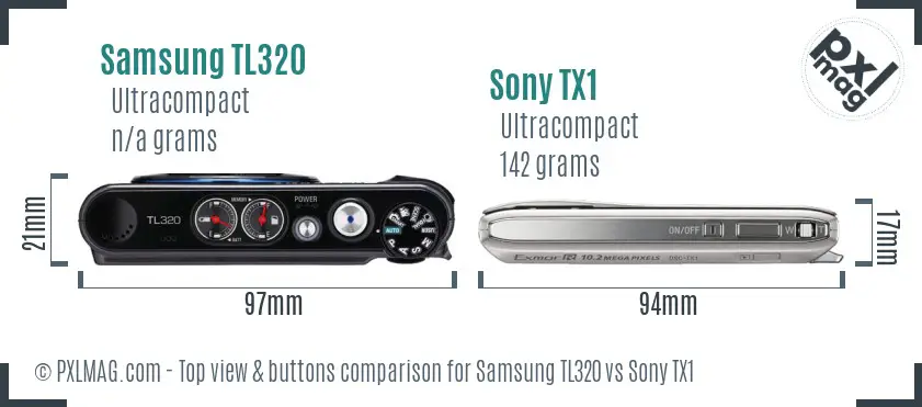 Samsung TL320 vs Sony TX1 top view buttons comparison