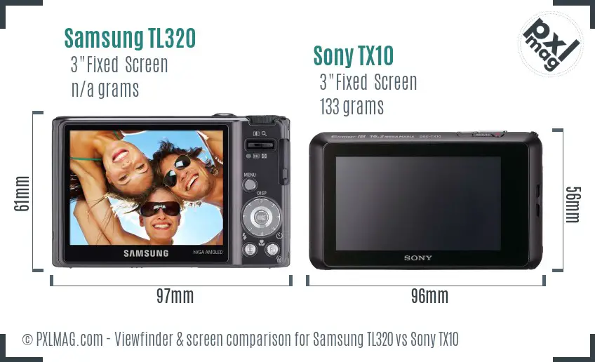 Samsung TL320 vs Sony TX10 Screen and Viewfinder comparison