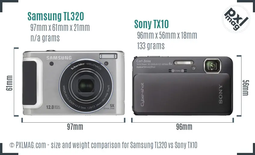 Samsung TL320 vs Sony TX10 size comparison