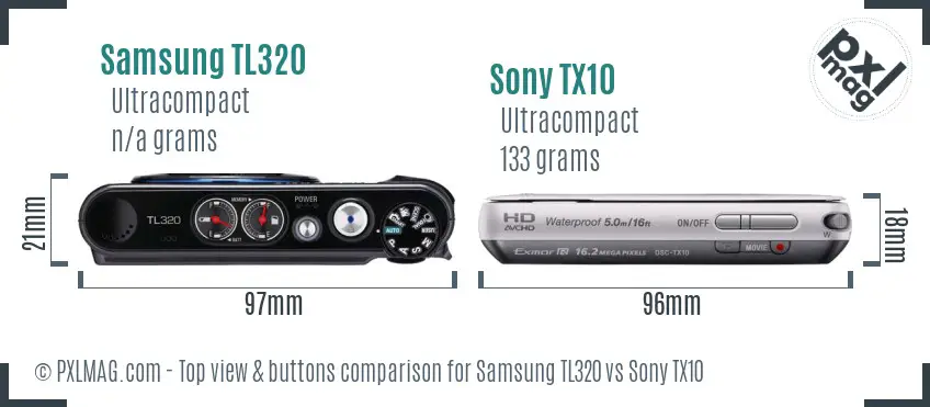 Samsung TL320 vs Sony TX10 top view buttons comparison