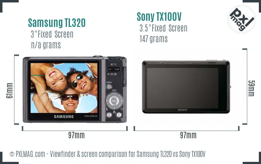 Samsung TL320 vs Sony TX100V Screen and Viewfinder comparison