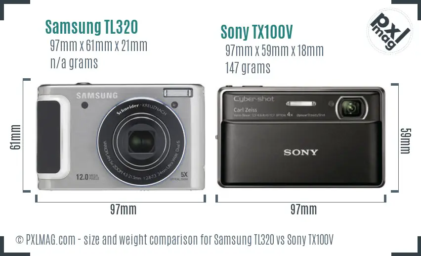 Samsung TL320 vs Sony TX100V size comparison Samsung TL320 vs Sony TX100V size comparison