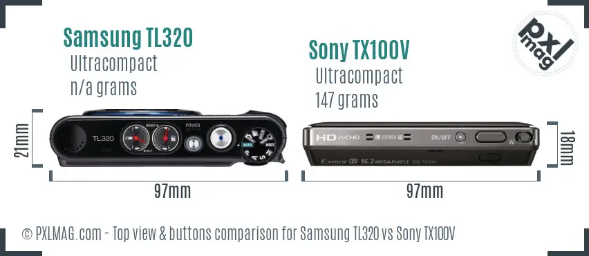 Samsung TL320 vs Sony TX100V top view buttons comparison