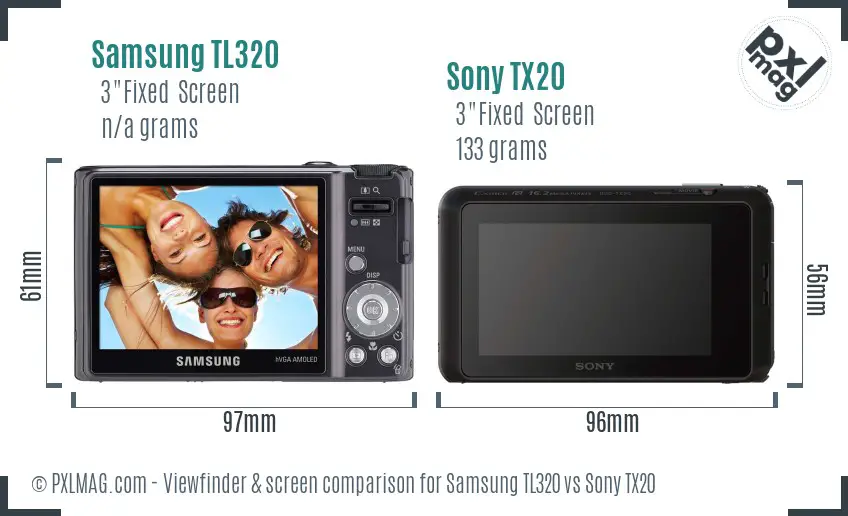 Samsung TL320 vs Sony TX20 Screen and Viewfinder comparison
