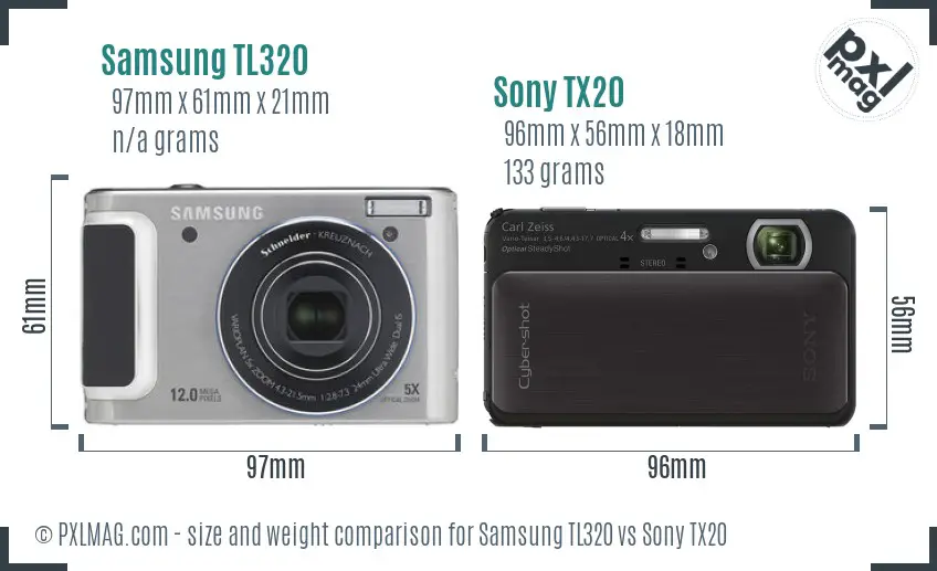 Samsung TL320 vs Sony TX20 size comparison