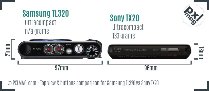 Samsung TL320 vs Sony TX20 top view buttons comparison