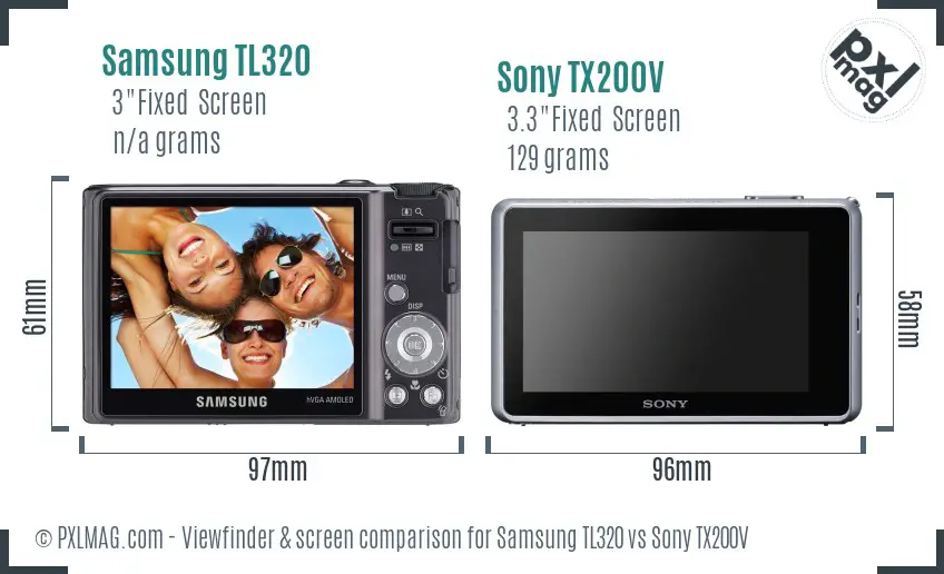 Samsung TL320 vs Sony TX200V Screen and Viewfinder comparison