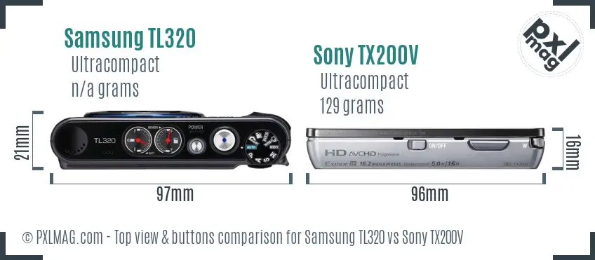 Samsung TL320 vs Sony TX200V top view buttons comparison