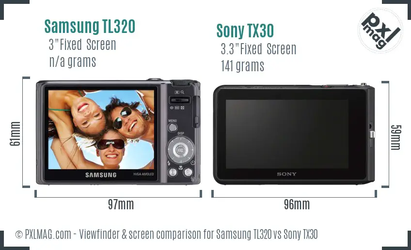 Samsung TL320 vs Sony TX30 Screen and Viewfinder comparison