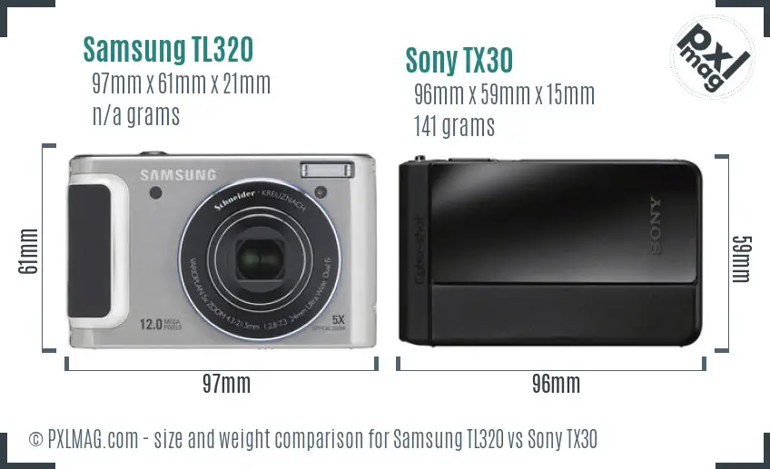 Samsung TL320 vs Sony TX30 size comparison