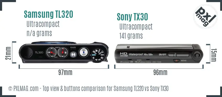 Samsung TL320 vs Sony TX30 top view buttons comparison