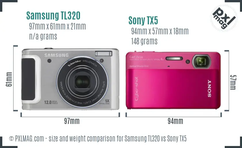 Samsung TL320 vs Sony TX5 size comparison