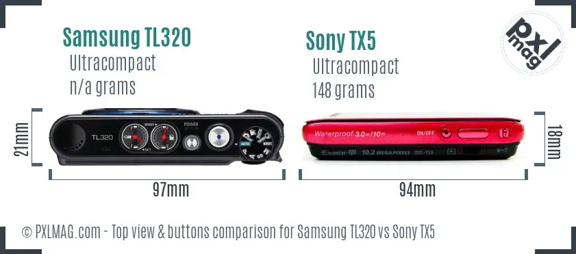 Samsung TL320 vs Sony TX5 top view buttons comparison