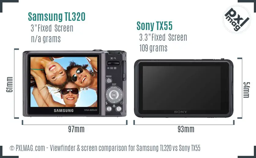 Samsung TL320 vs Sony TX55 Screen and Viewfinder comparison
